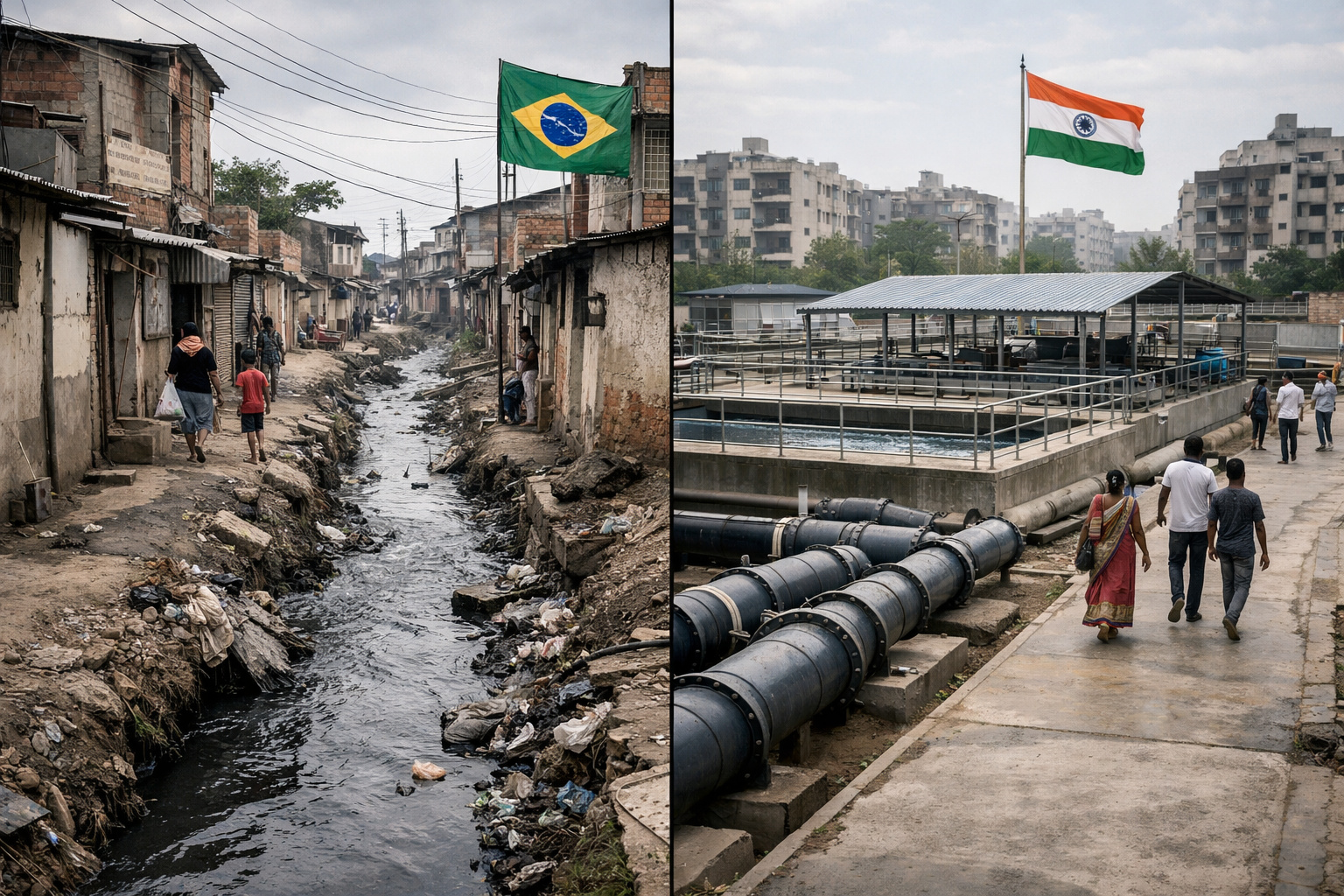 Brasil fica atrás de Índia e Iraque no saneamento básico: mais de 35% da população segue sem esgoto tratado, enquanto países mais pobres avançam e expõem um atraso estrutural histórico