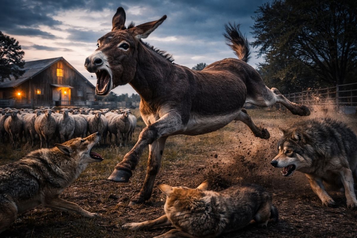 Burros viram guarda no campo, substituem cães em fazendas de pasto aberto, usando grito e coice como resposta direta a ameaças e perdas no rebanho.