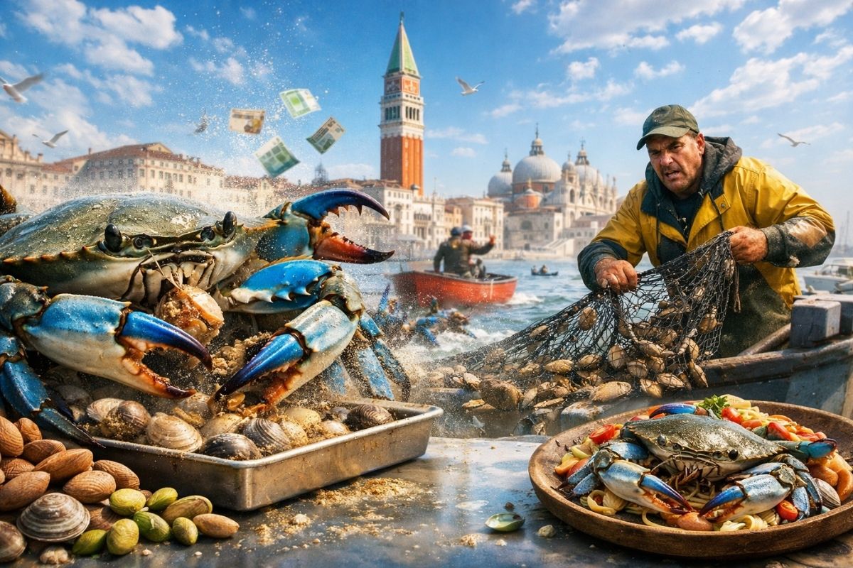 Caranguejo-azul invasor explode perto de Veneza, devora amêijoas, ameaça pescadores da lagoa, força ajuda milionária do governo italiano e leva chefs a transformar a praga em novo prato