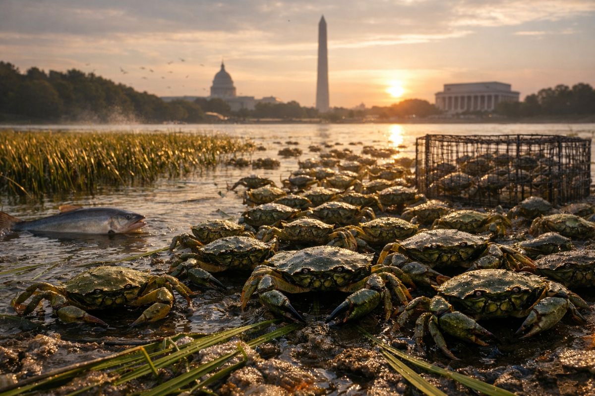 caranguejos-verdes ameaçam erva-marinha na Baía de Padilla em Puget Sound, Washington; voluntários buscam mudas e armadilhas. (imagem ilustrativa)