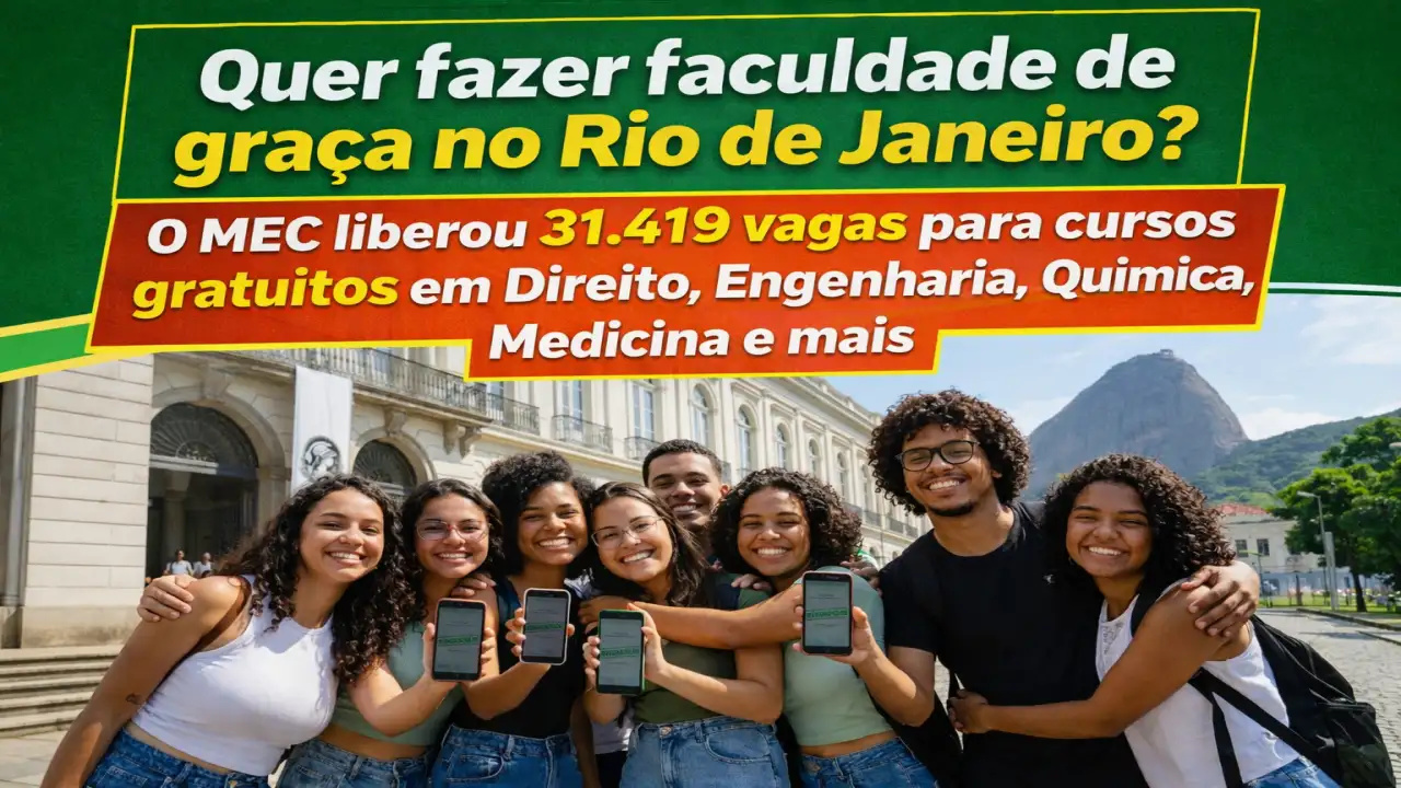faculdade de graça! MEC libera 31 mil vagas em cursos gratuitos em Direito, Engenharia, Química, Medicina e mais em faculdades renomadas no RJ
