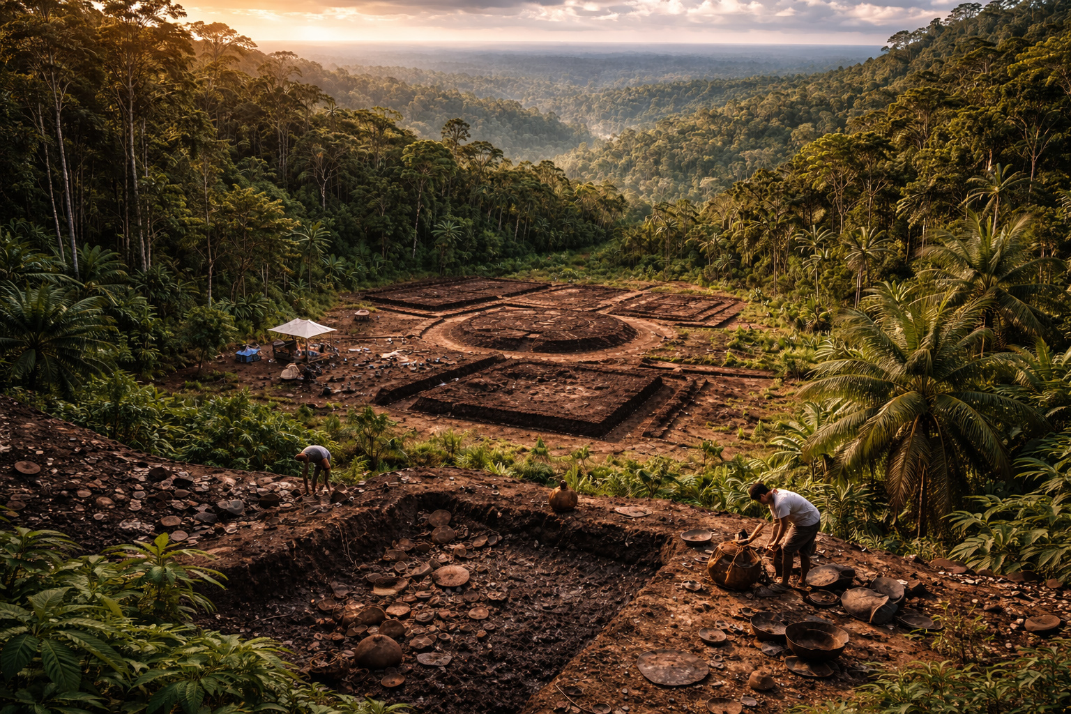 Escavação arqueológica na floresta amazônica revela estruturas geométricas, solo antropogênico e vestígios de antigas sociedades humanas