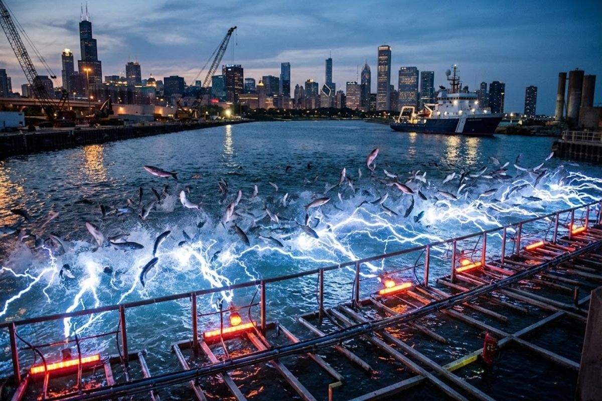 Chicago ergue barreira elétrica no canal para deter a carpa asiática e proteger os Grandes Lagos da espécie invasora mais temida dos Estados Unidos.