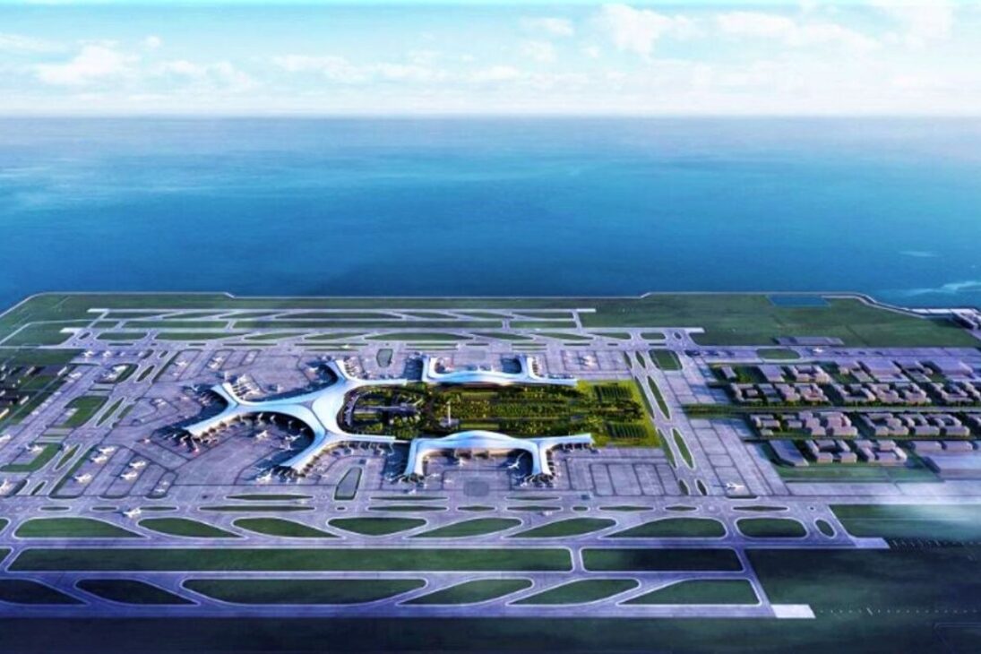 aeropuerto imposible en China: isla artificial enfrenta tifones, suelo inestable y corrosión para operar en el océano.