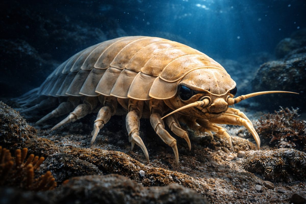 Com pouca comida e zero luz, o fundo do mar cria “gigantes” que parecem impossíveis isópodos de 40 cm, lulas colossais e tubarões de 7 m crescem por eficiência, frio (4)