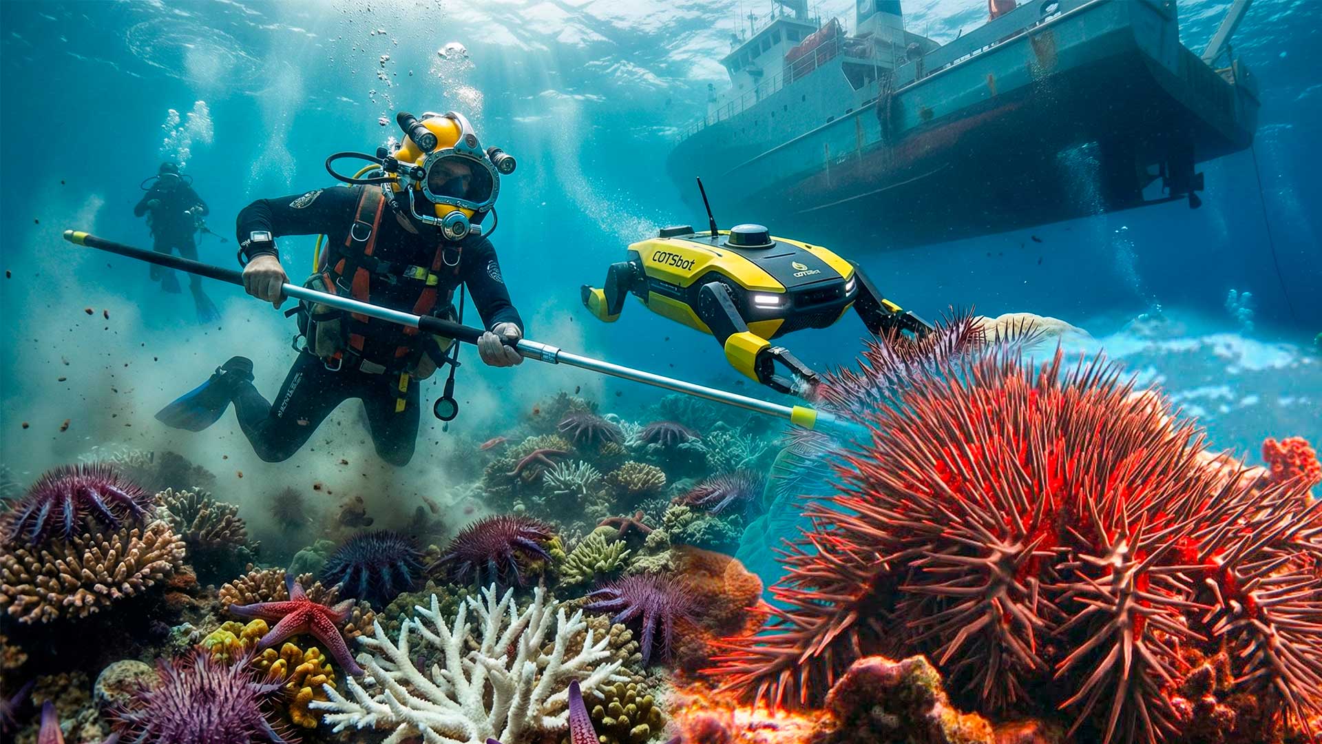 Coroa de espinhos acelera a perda de corais na Grande Barreira e força resposta quase industrial com robôs e mergulhadores para salvar recifes prioritários na Austrália