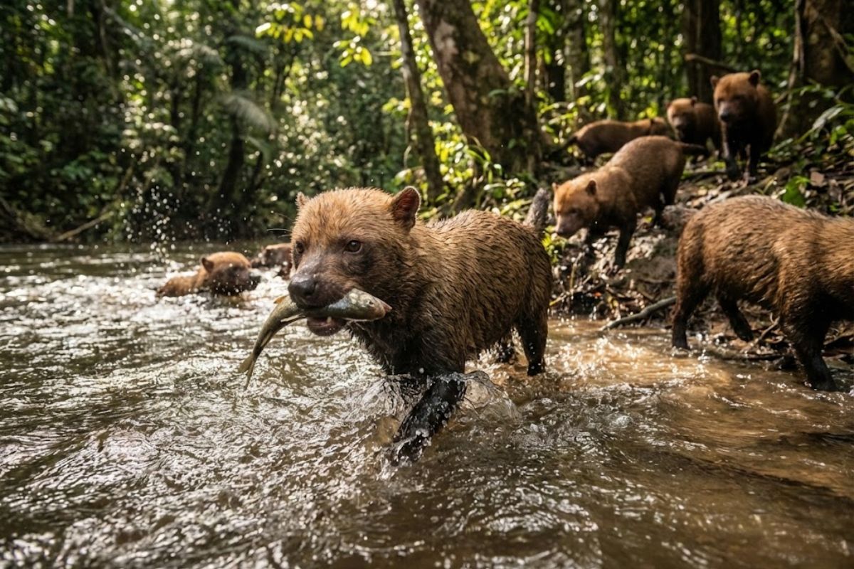 cachorro-vinagre fóssil semiaquático da América Latina vive em matilha, nada e caça na água e intriga cientistas