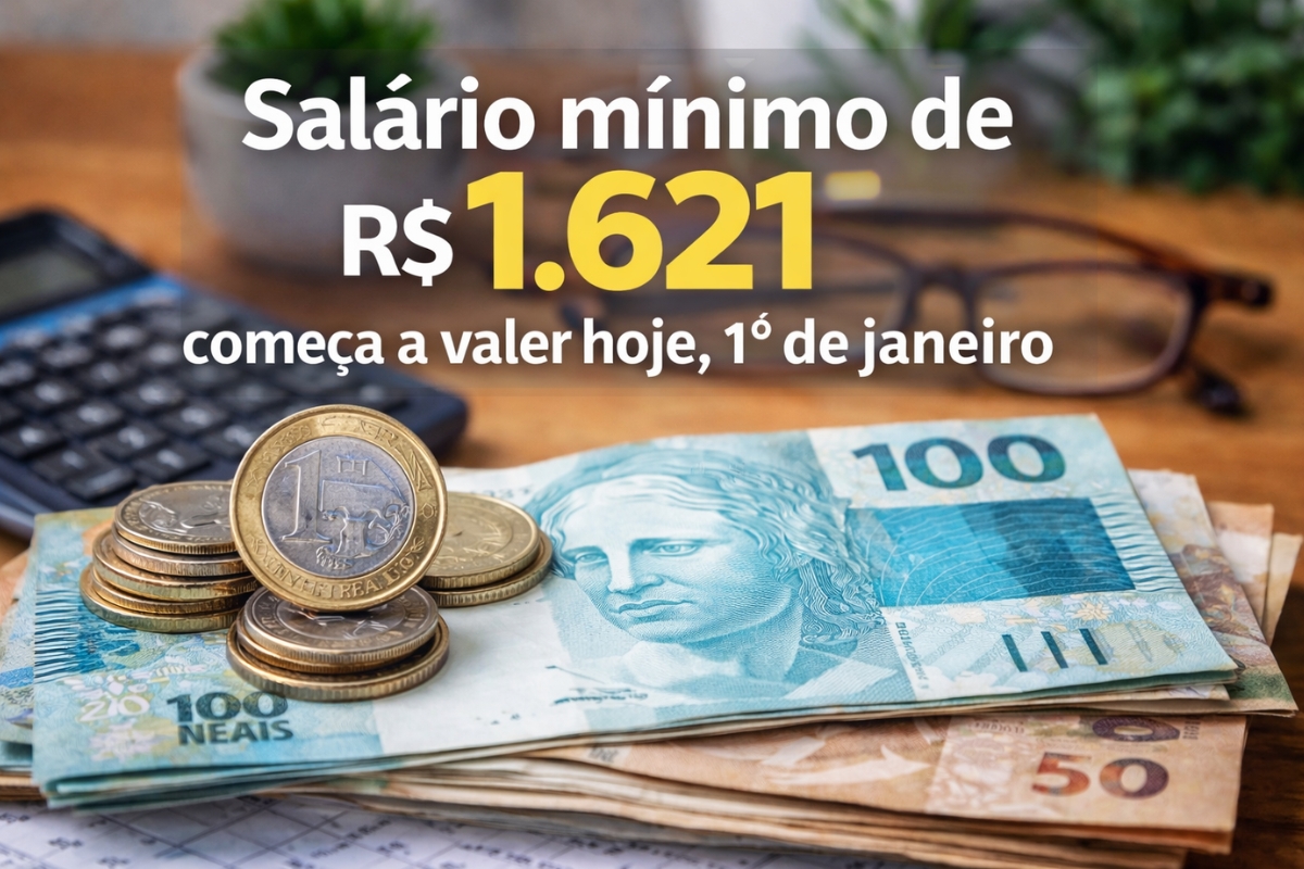 Salário mínimo de R$ 1.621 começa a valer hoje, 1º de janeiro, e reajuste de 6,79% muda valores de benefícios ligados ao piso