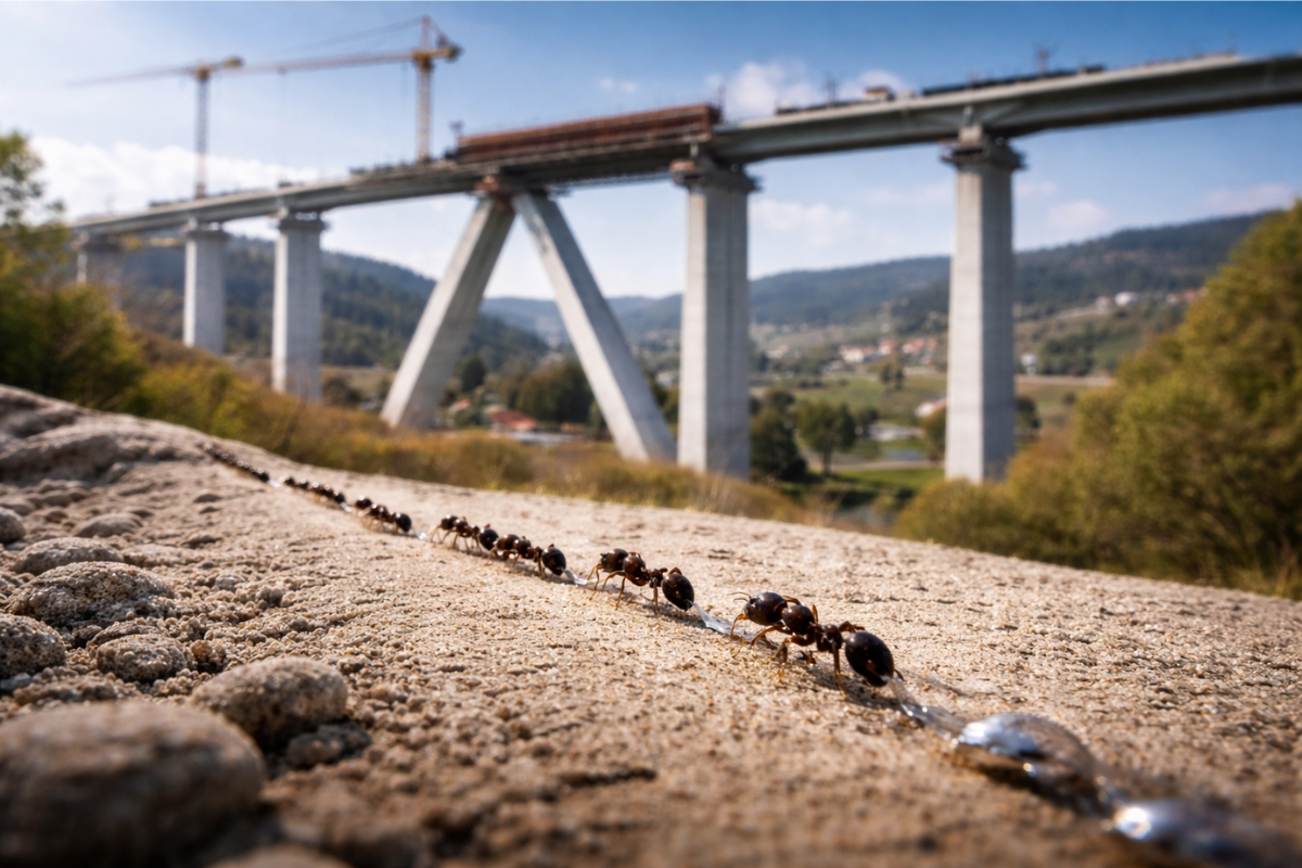 Experimento com formigas inspirou algoritmo que ajuda a criar pilares de pontes de concreto mais baratos e eficientes