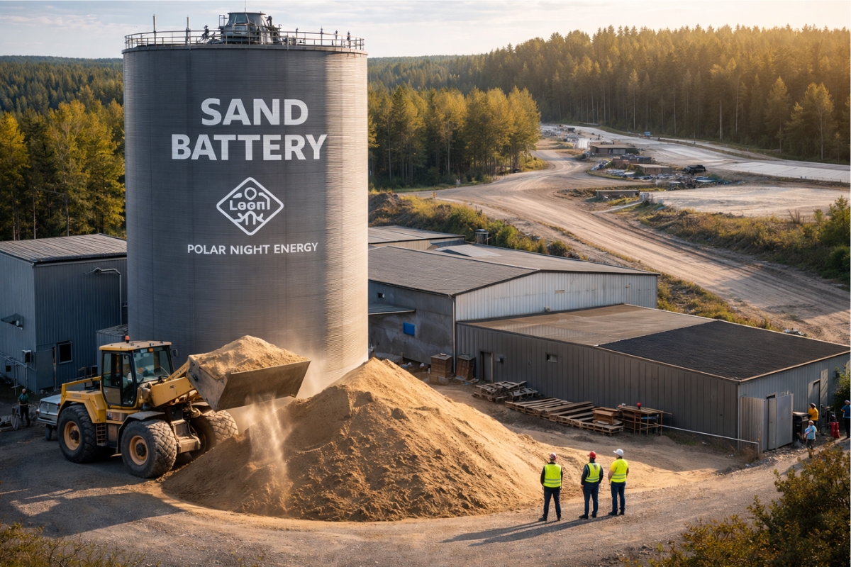 Uma cidade trocou caldeiras por um silo com 2.000 toneladas de areia, carregado com energia renovável para guardar calor por longos períodos, cortar combustíveis fósseis e mudar o aquecimento no inverno