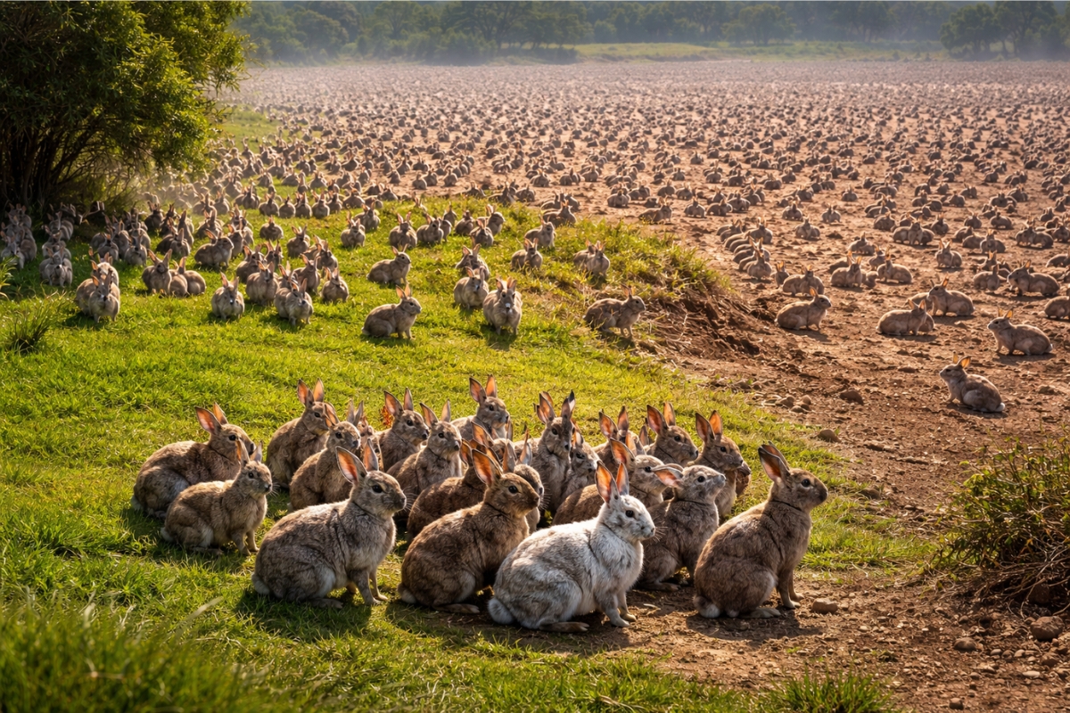 24 coelhos se multiplicaram até 600 milhões e transformaram 5,3 milhões de km² de solos férteis em áreas degradadas