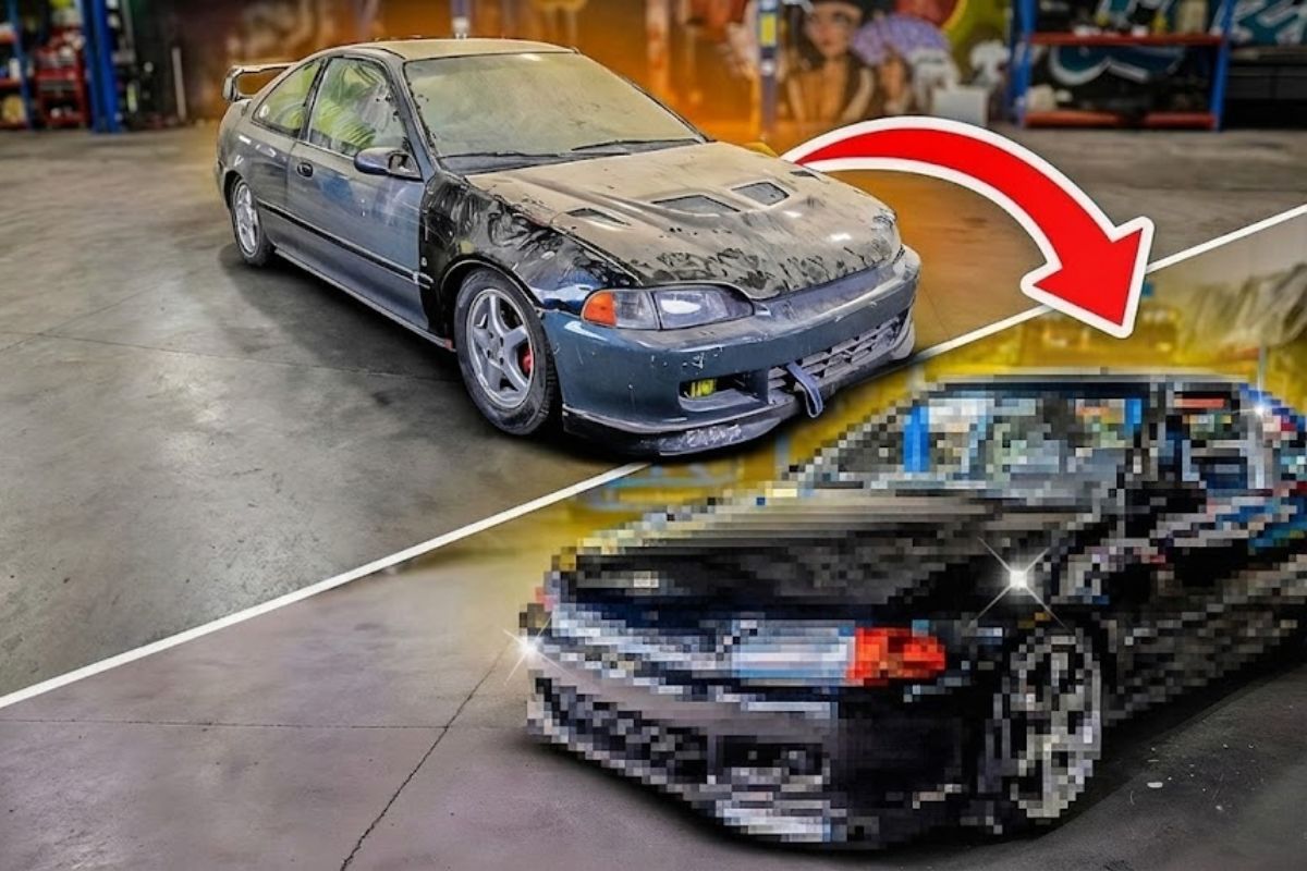 Honda Civic de 1995 vira carro diário com orçamento mínimo: pintura preta, interior recomposto e suspensão trocada, somando 32.400 pesos após compra de 30.000 e ajustes com lixa 320 e verniz.