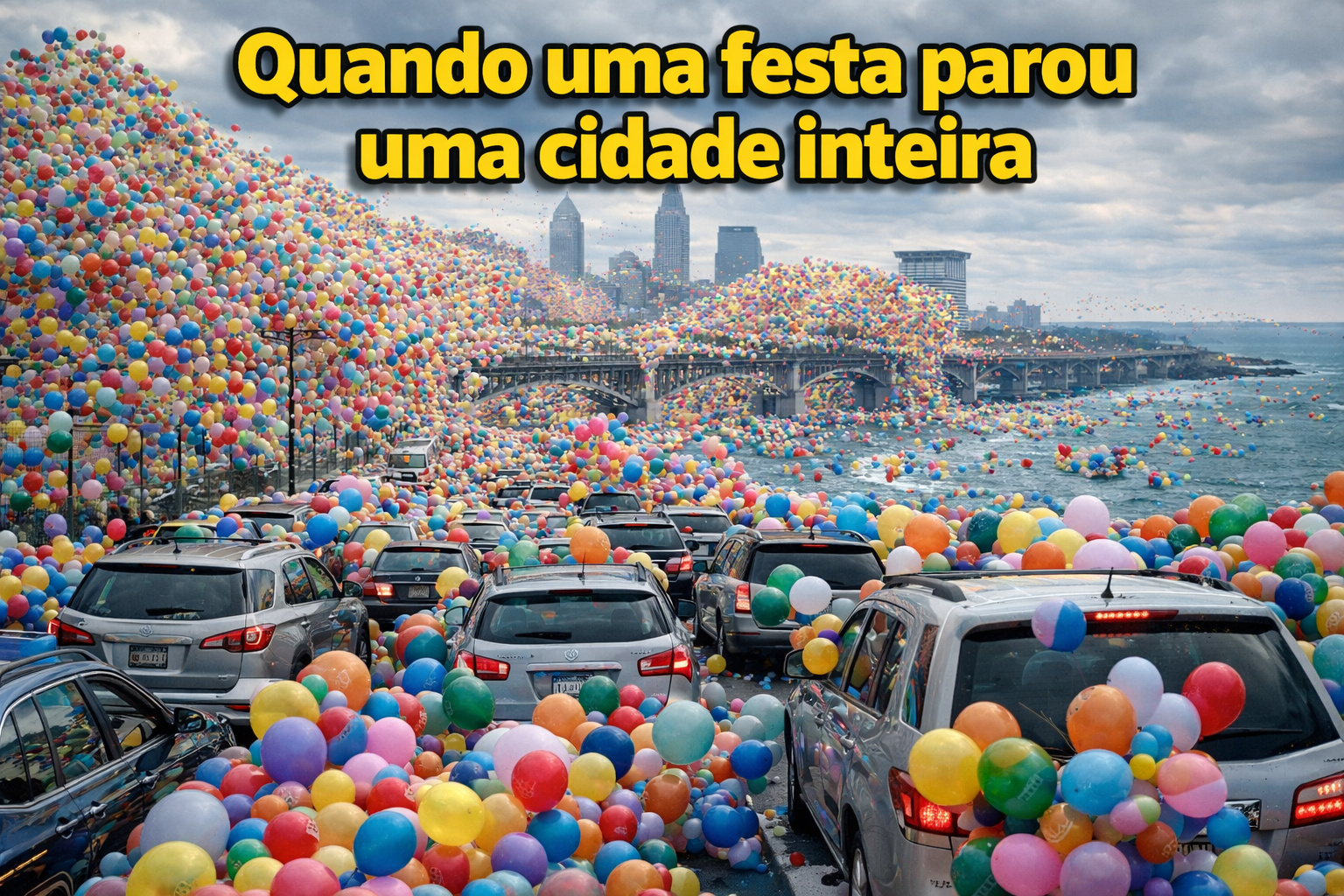 Em 1986, 1,5 milhão de balões de hélio foram lançados em Cleveland e o espetáculo virou caos: trânsito parou, aeroporto fechou e resgates no Lago Erie foram comprometidos