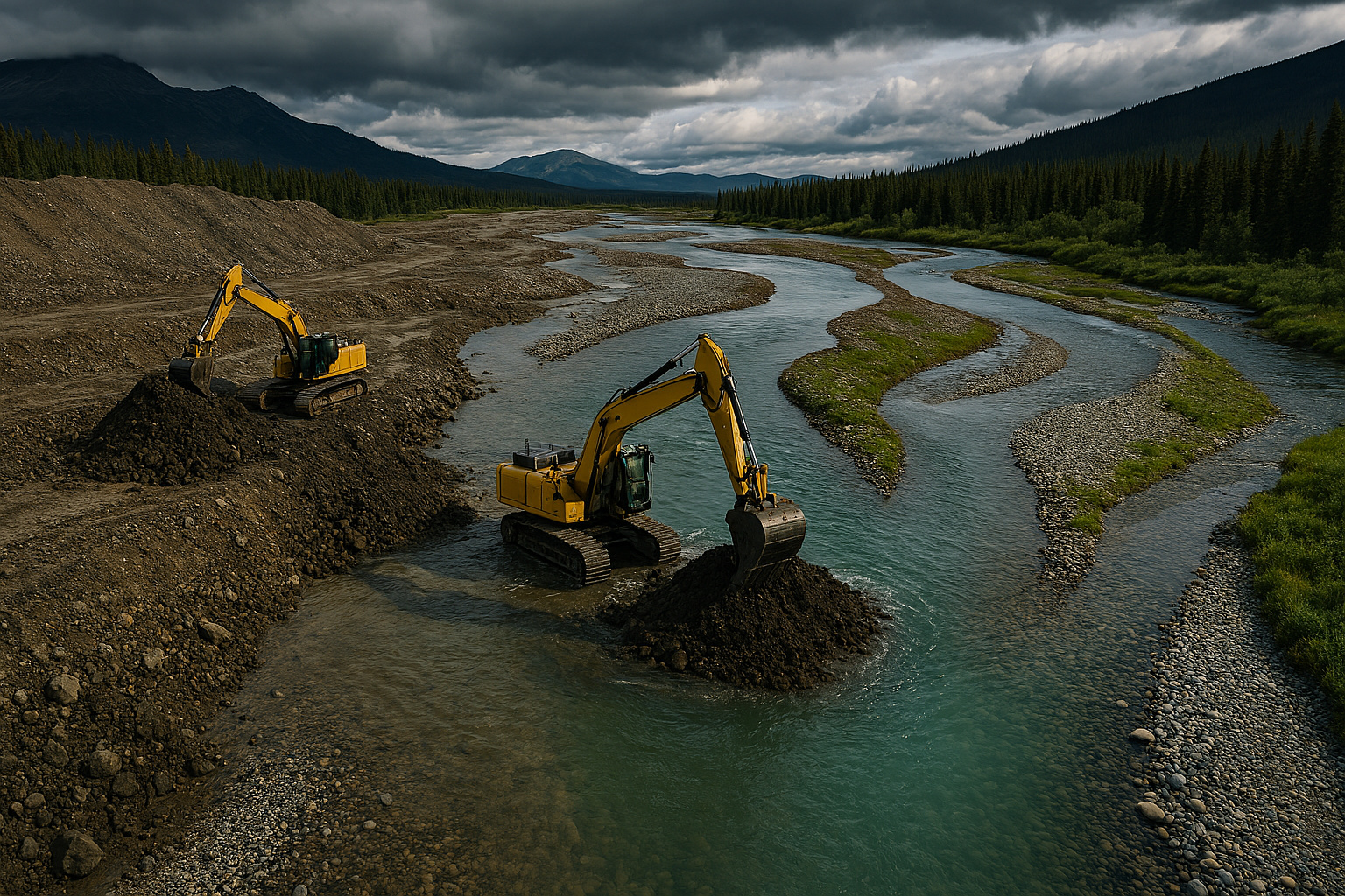 Escavadeiras removem rejeitos da corrida do ouro, reconstróem o leito de um rio destruído há mais de 100 anos e devolvem vida ao Fortymile, no Alasca, em um dos maiores projetos de restauração fluvial pós-mineração do mundo