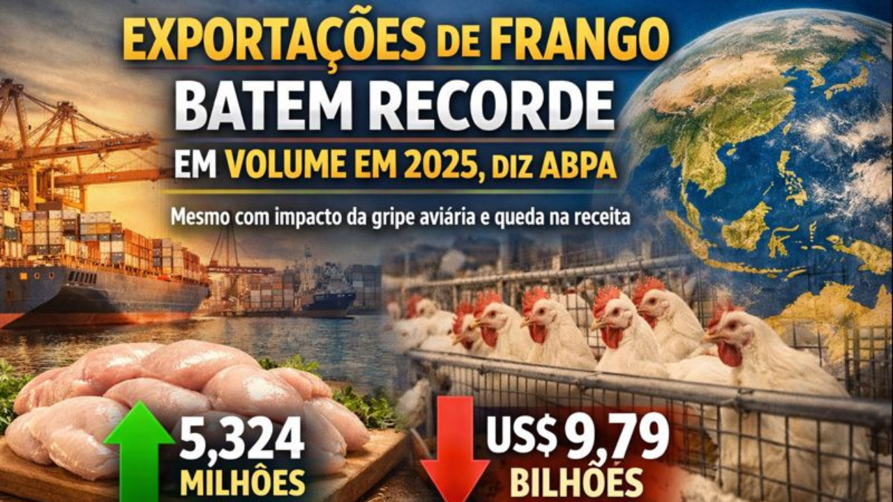 ABPA confirma recorde em volume nas exportações de frango em 2025, com recuperação após a gripe aviária no mercado internacional.