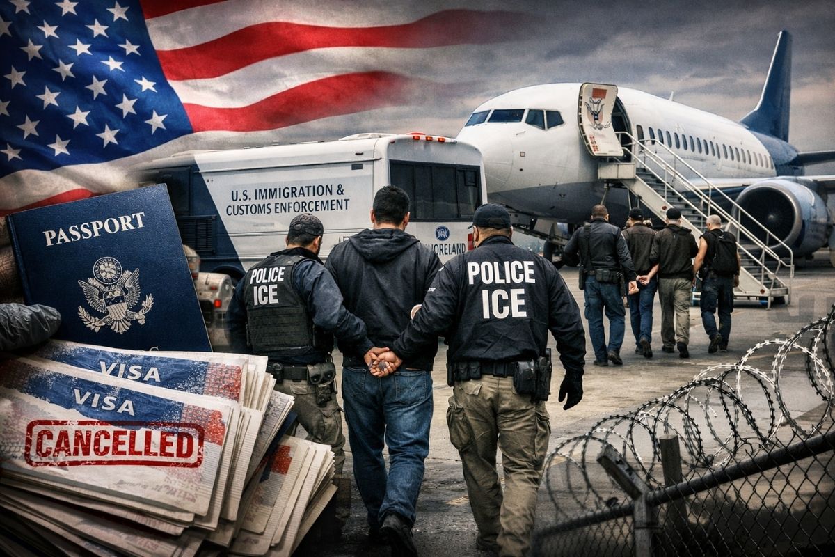 Governo Trump revoga mais de 100 mil vistos nos Estados Unidos, amplia deportação, reforça segurança e endurece política de imigração com nova triagem rigorosa.