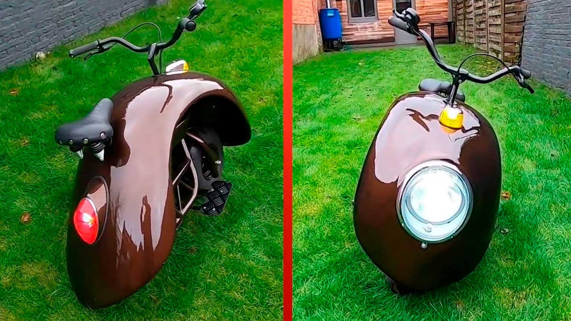 Homem constrói moto elétrica com cara de Fusca usando para-lamas do próprio veículo e reaproveita motores de hoverboard para chegar a 32 km por hora