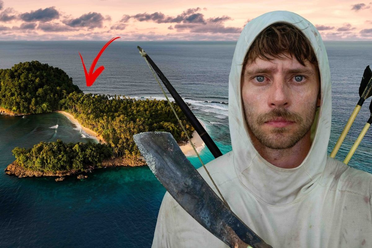 Sozinho em uma ilha remota homem enfrenta sobrevivência extrema em ilha remota sem água potável abrigo ou comida lidando com animais selvagens por sete dias no Pacífico.