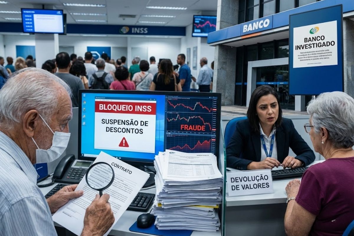INSS bloqueia banco após identificar irregularidades no consignado do Banco Master, suspende descontos em benefícios, atinge aposentados e pensionistas e promete devolver valores caso contratos não tenham assinatura válida.
