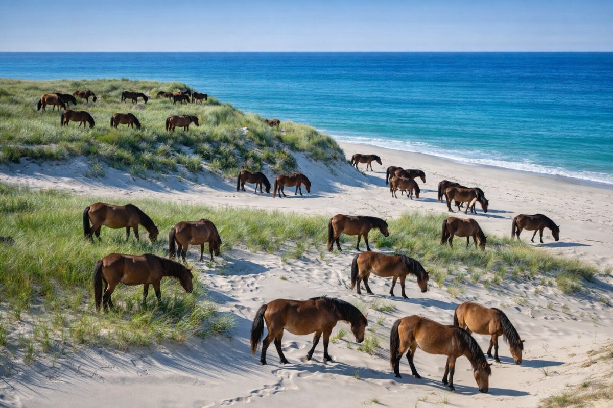 Ilha isolada no Canadá abriga mais de 500 cavalos selvagens que vivem livres entre dunas, pântanos e lagoas, protegidos por parque nacional e longe da interferência (1)
