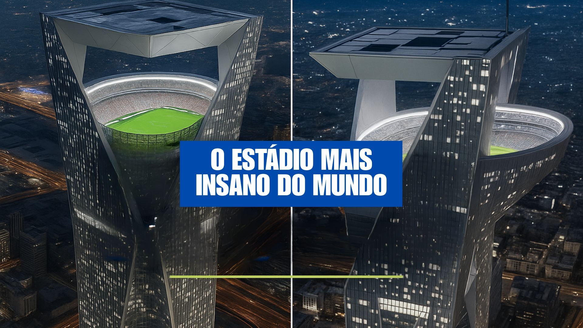 Arábia Saudita planeja estádio de 46 mil lugares a 350 m em The Line, no projeto NEOM, com energia 100% elétrica para a Copa de 2034.