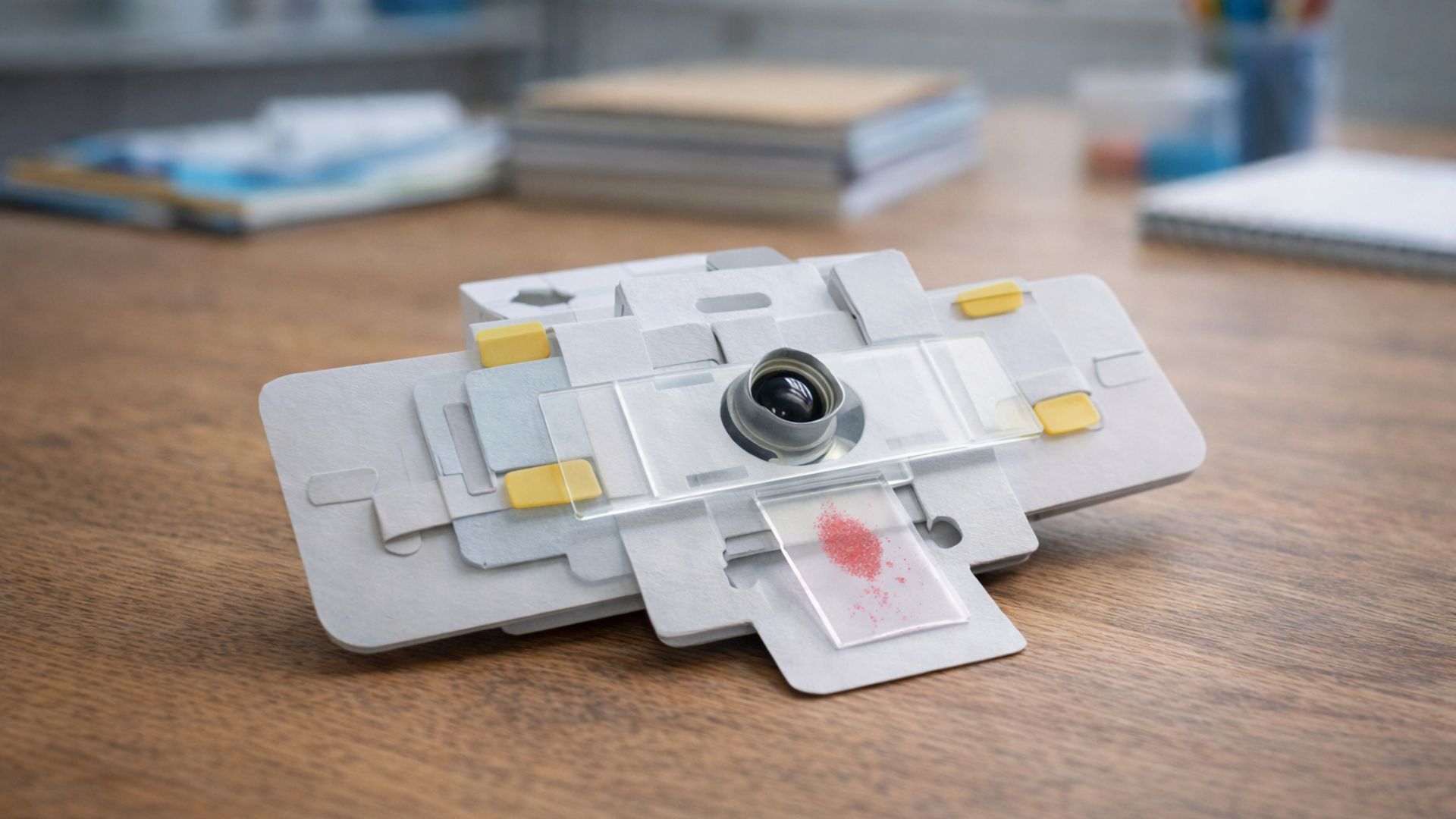 Microscópio de papel criado em Stanford custa menos de US$ 1, chega a 160 países, alcança milhões de pessoas e leva ciência prática a escolas sem laboratório.