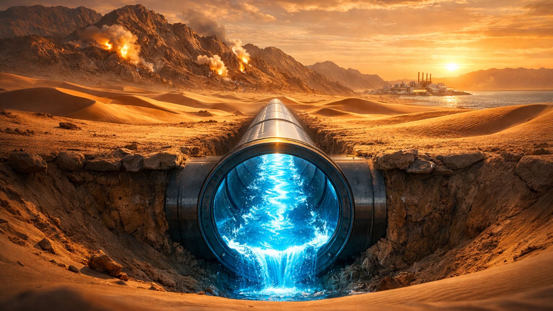 Arábia Saudita construiu rede subterrânea recorde para levar água do mar ao deserto, combinando dessalinização, barragens e adutoras em larga escala.