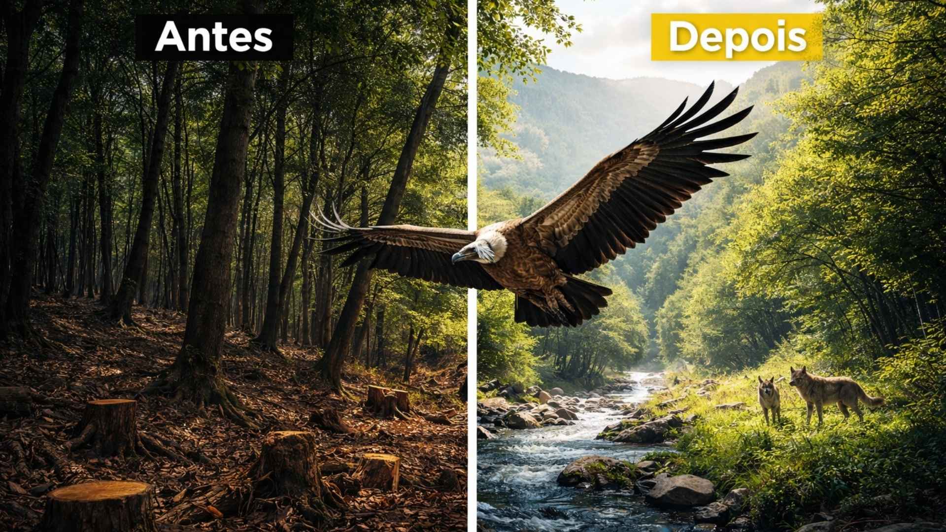 Projeto no Vale de Muga corta árvores para recuperar floresta degradada, reativar o rio, enfrentar a seca e atrair abutres aos Pireneus.