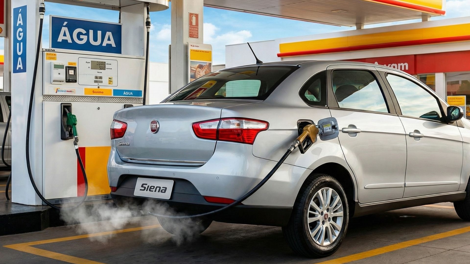 Fiat Siena movido a hidrogênio vira laboratório no Brasil, mantém motor Fire original, queima H₂ a 150 bar e libera só vapor. no RS.