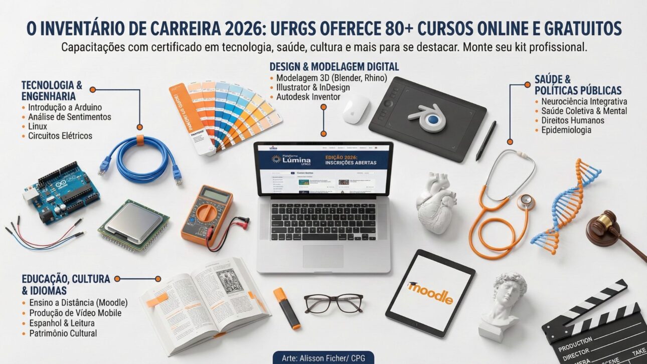 UFRGS abre más de 80 cursos gratuitos y en línea con certificado en 2026, con opciones en ingeniería, salud, diseño 3D, cultura e idiomas.