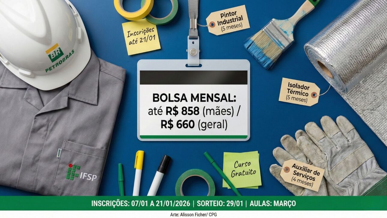 Cursos gratuitos en el IFSP en colaboración con Petrobras ofrecen beca mensual de hasta R$ 858, selección por sorteo y vacantes nocturnas en São José dos Campos.
