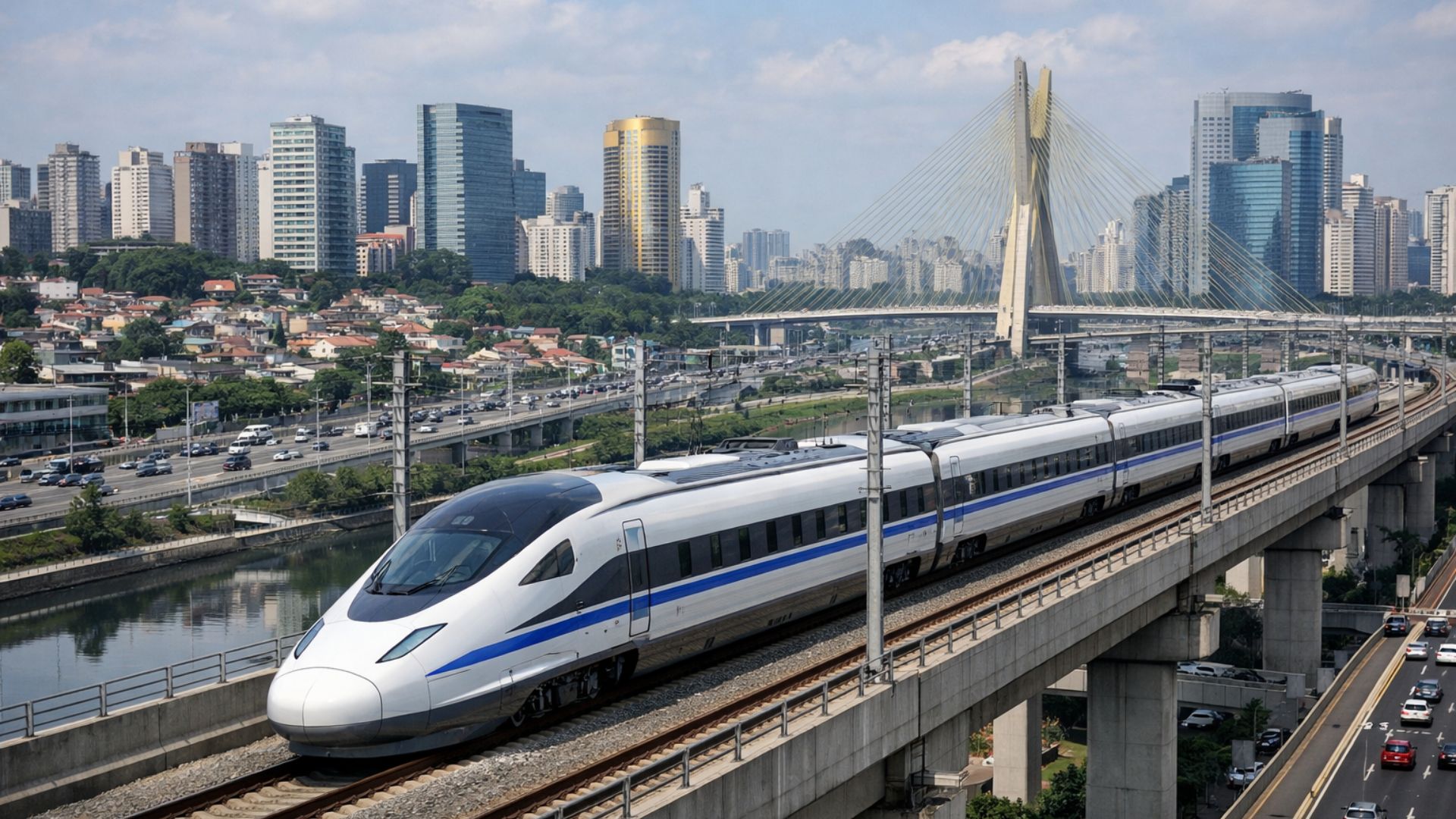 Projeto de trem de alta velocidade promete ligar São Paulo ao Rio em 1h45, com até 350 km/h, mas ainda depende de licenças, investimentos e estudos técnicos.