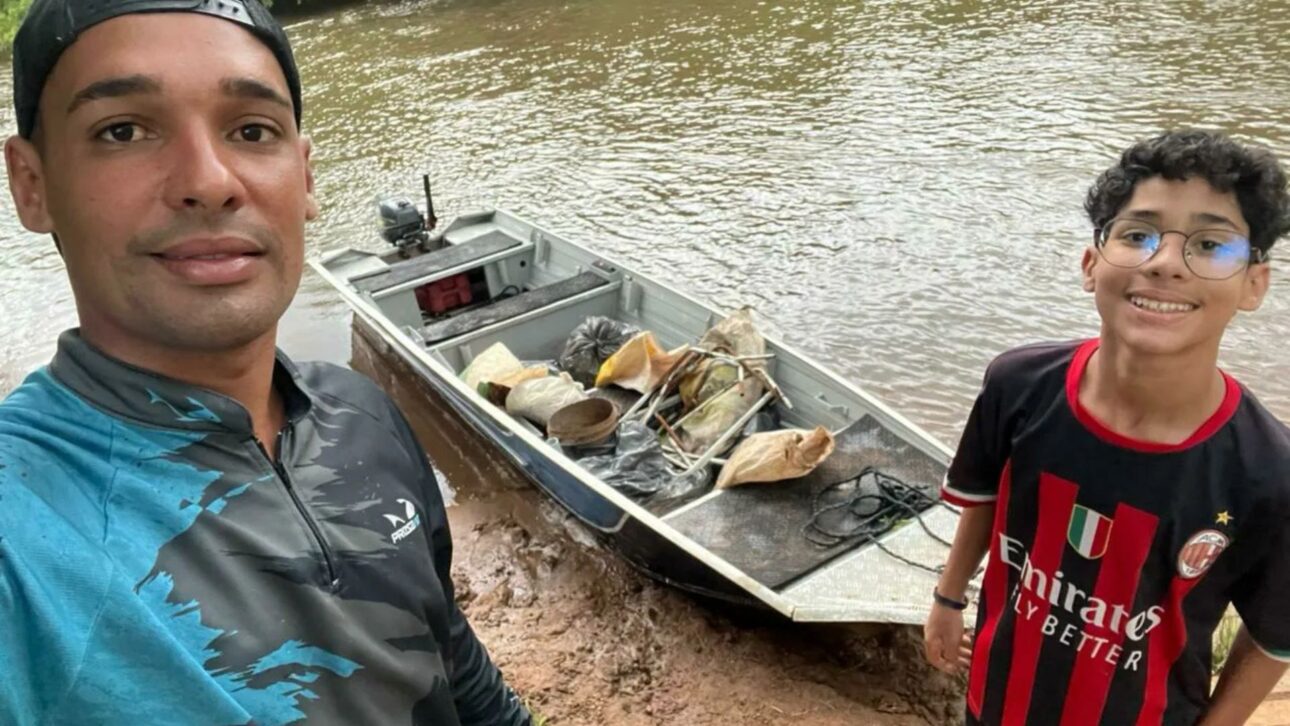 Padre e hijo recorren 50 km del Río Sucuriú, recogen basura y alertan sobre crímenes ambientales en Costa Rica, con el apoyo de la PMA local.