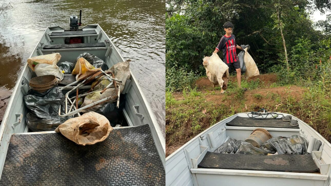 Padre e hijo recorren 50 km del Río Sucuriú, recogen basura y alertan sobre crímenes ambientales en Costa Rica, con el apoyo de la PMA local.