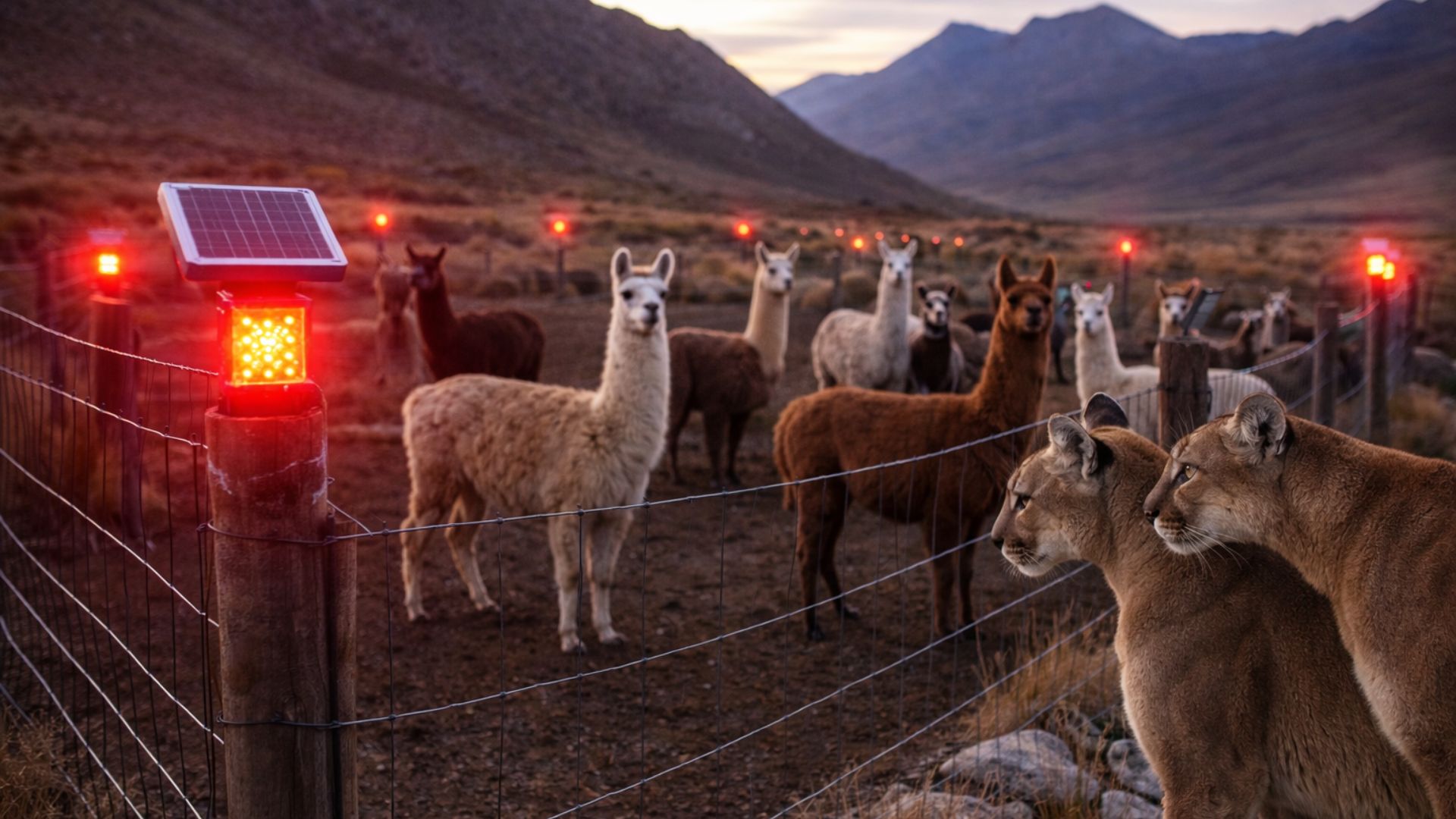 Estudo no Chile mostra que luzes piscantes em currais afastam pumas, protegem lhamas e alpacas e reduzem conflitos sem matar predadores.