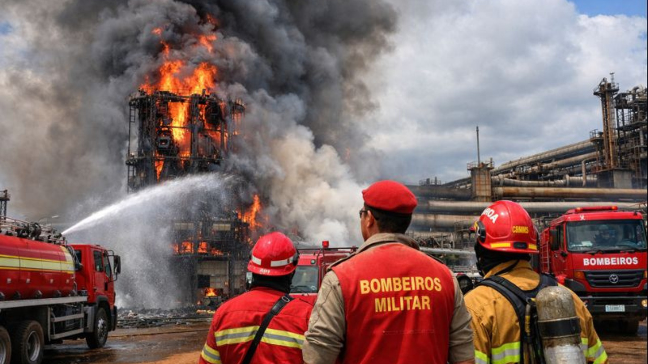 Ação rápida da brigada interna controlou incêndio em usina da Raízen, em Caarapó (MS). Corpo de Bombeiros fez vistoria técnica.