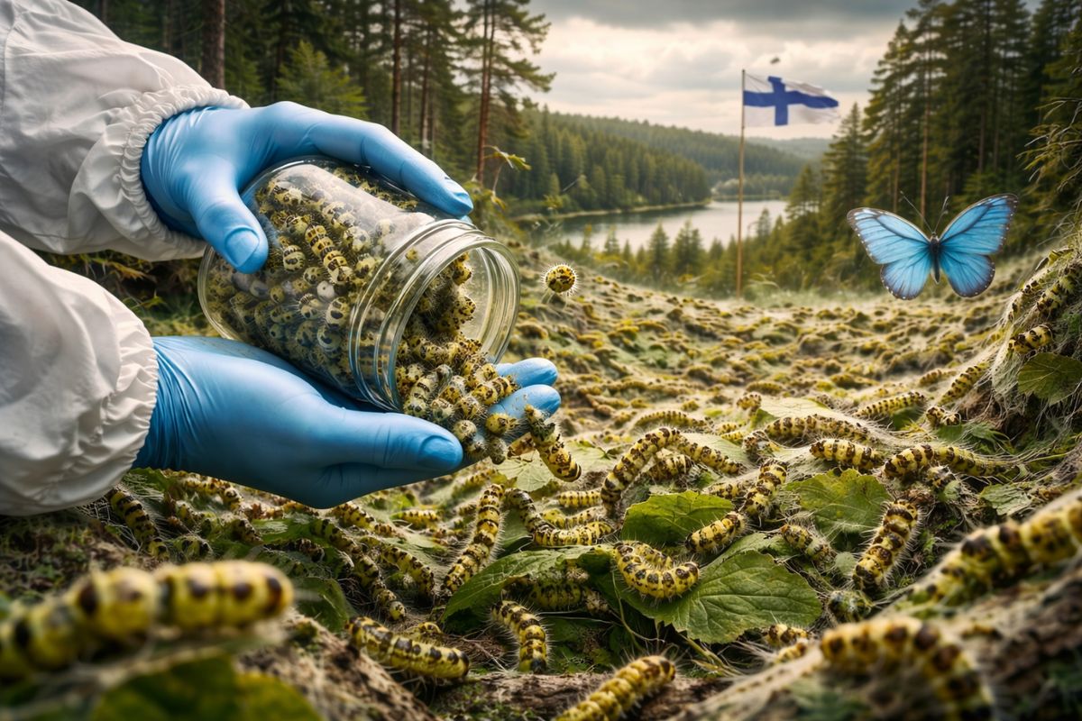 Lagartas soltas na Finlândia em Sottunga expuseram parasitas e hiperparasitas e viraram alerta científico sobre conservação.