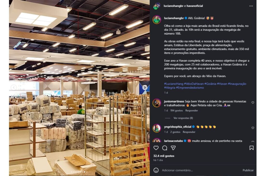 Havan inaugura megaloja en Goiânia; Luciano Hang muestra obra casi lista con Estatua de la Libertad, estructura colosal y promesa de impacto en el comercio goiano.