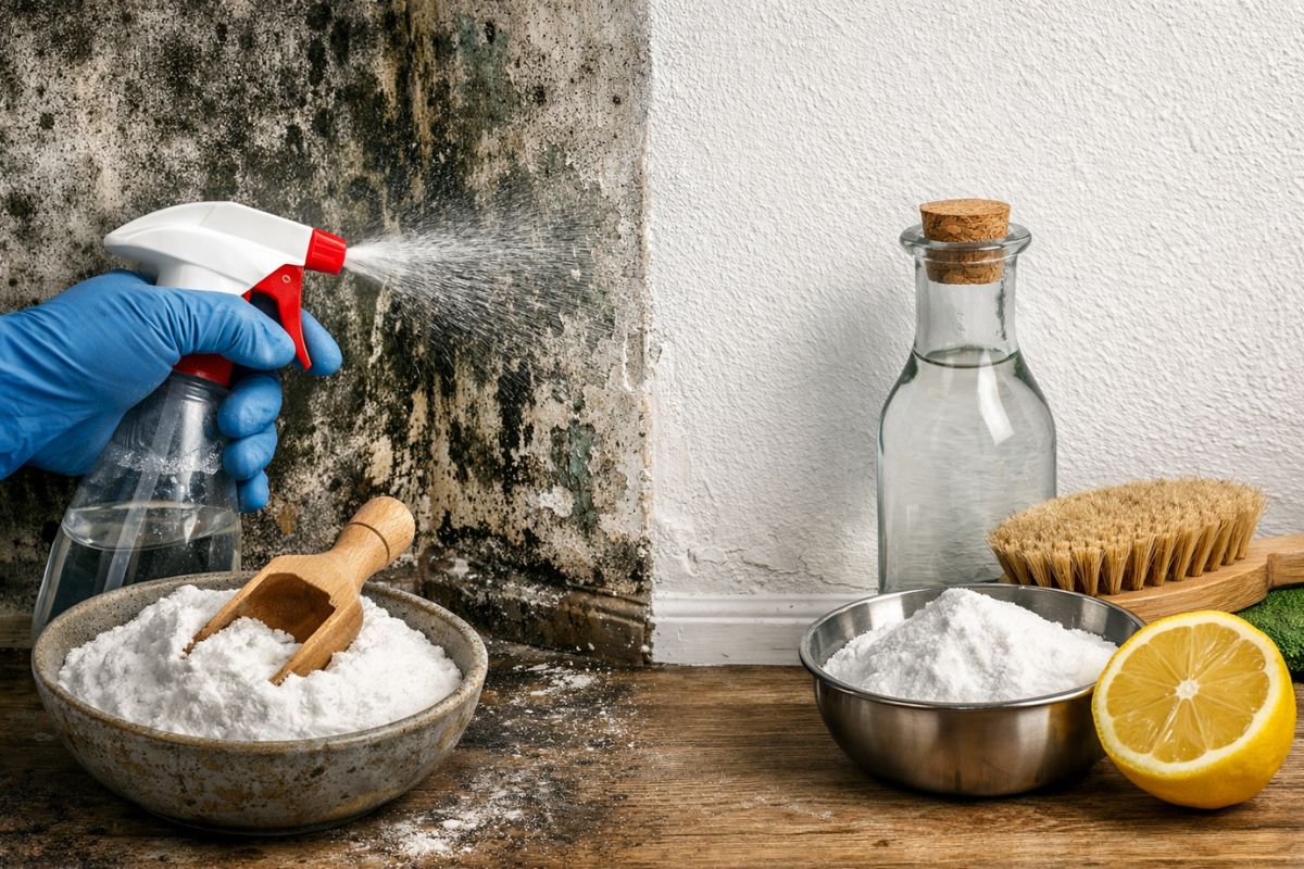 Mofo, bicarbonato de sódio, vinagre branco, umidade e limpeza de parede explicados com técnica simples e barata para eliminar manchas e melhorar o ar da casa.