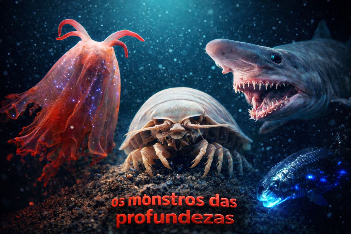 Monstro-galinha-sem-cabeça, barata-do-mar-gigante e tubarão-duende 8 criaturas reais do mar profundo que parecem pesadelo, vivem a até 7.000 metros, brilham no escuro (1)