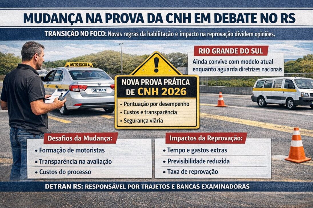 nueva prueba práctica de la CNH en Rio Grande do Sul: entienda la puntuación, el papel del Contran y del Detran, límites de errores, interrupción del examen y transición de las reglas en 2026.