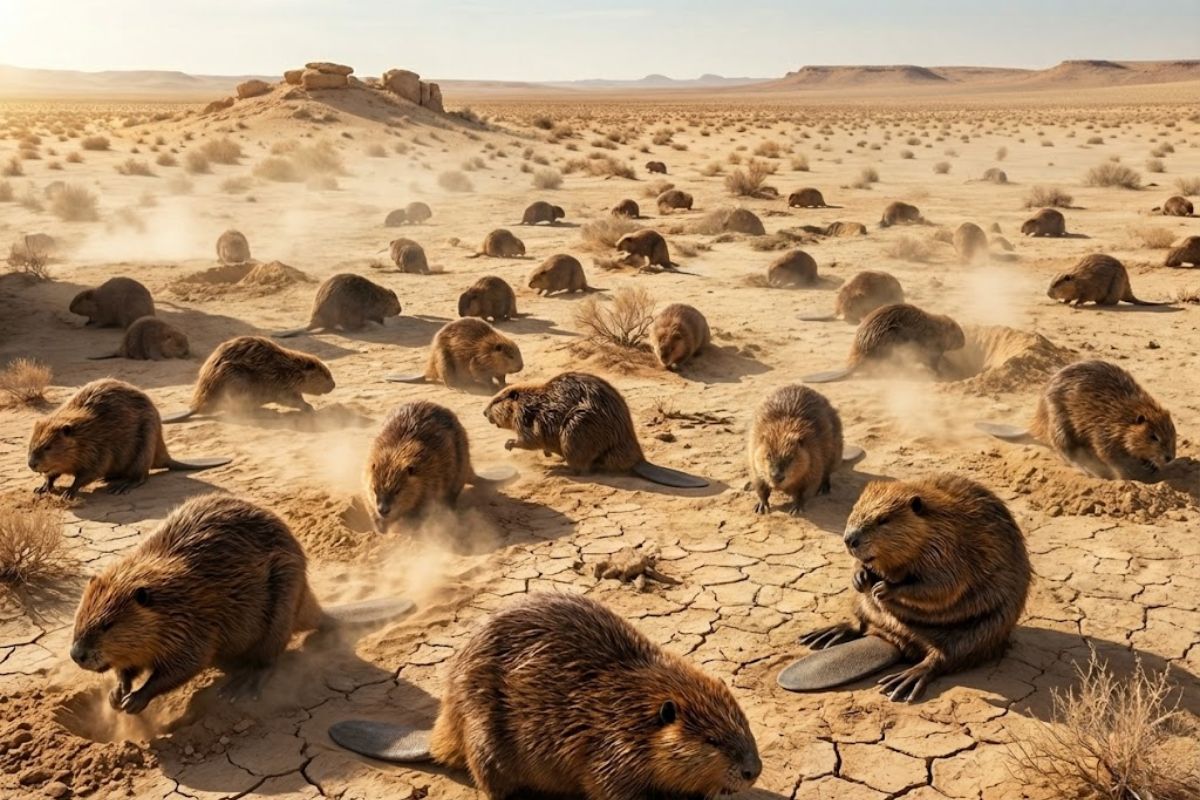 castores no deserto de Utah criam barragens naturais, formam zonas úmidas e mantêm mais água no solo, reduzindo impactos de incêndios florestais.