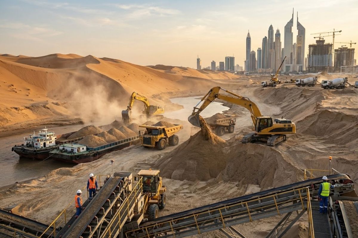 Areia se torna crise global: Emirados Árabes no deserto importam milhões, ONU alerta escassez e avanço do crime ambiental ligado a esse recurso vital.