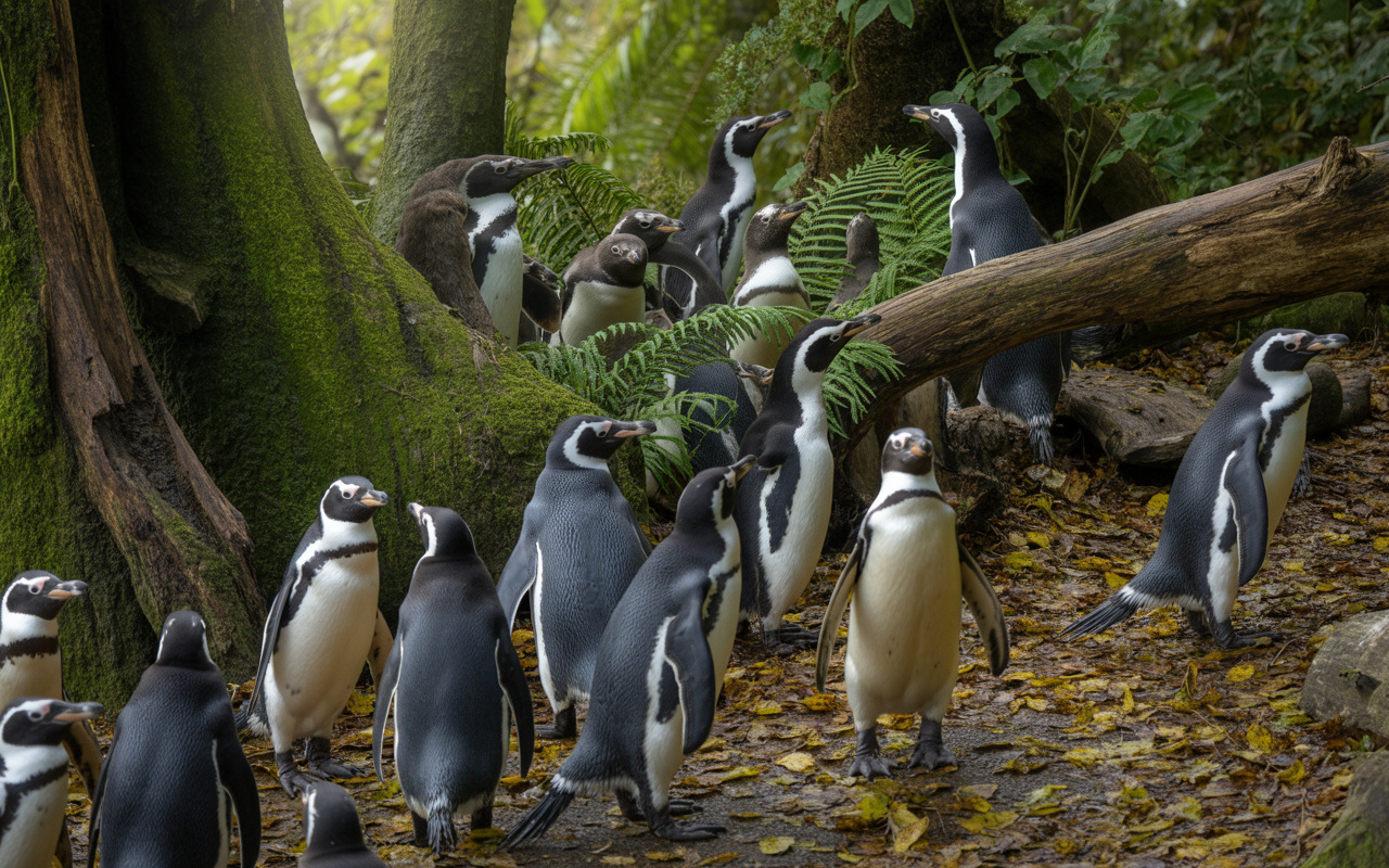 Fora do gelo e longe da Antártida, pinguins colonizam florestas temperadas, convivem com calor e predadores terrestres e mostram uma adaptação que intriga ecólogos e climatologistas