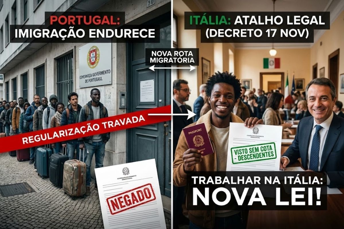 Itália abriu um atalho legal para quem tem descendentes e contrato, oferecendo visto de trabalho sem cota, enquanto Portugal endurece a regularização e a cidadania segue mais restrita na Itália.