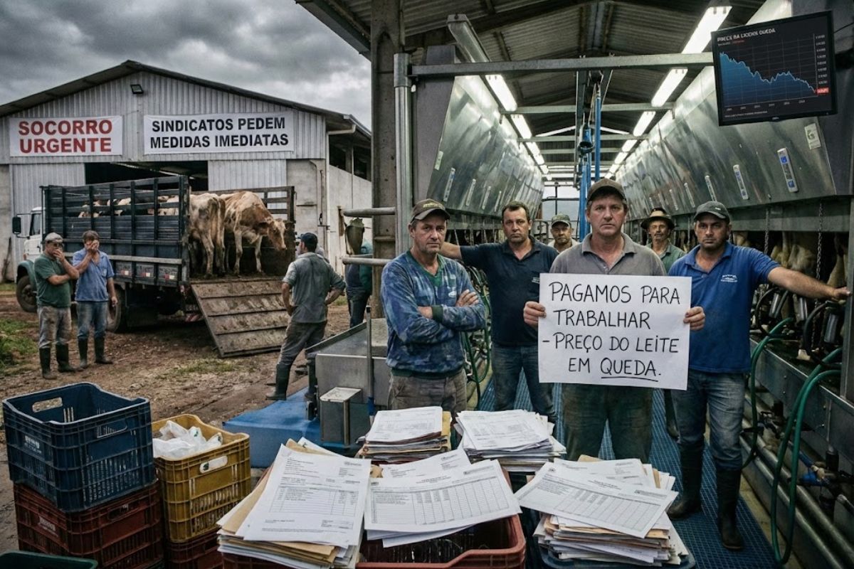 Produtores de leite enfrentam queda no preço do leite, alta no custo de produção, pedem crédito emergencial e alertam para impacto da importação de leite.