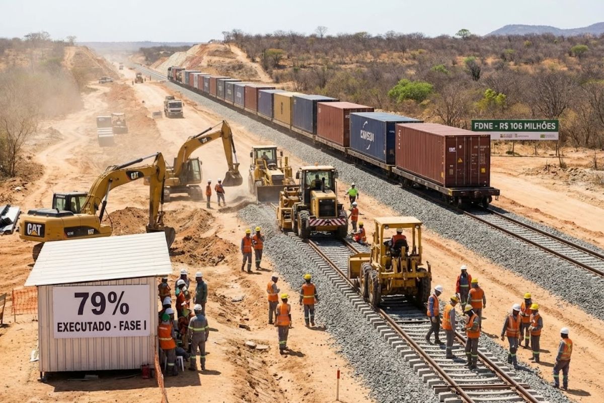 A Transnordestina avança com novo aporte do FDNE, alcança 79% da Fase I e reforça a logística do Nordeste ao consolidar um corredor ferroviário estratégico para reduzir custos e impulsionar o desenvolvimento regional.