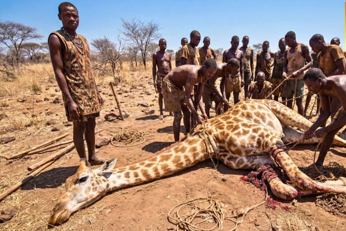 Tribo Hadzabe preserva caça ancestral com flecha envenenada para abater girafa selvagem e mantém tradição de caçadores coletores na Tanzânia.