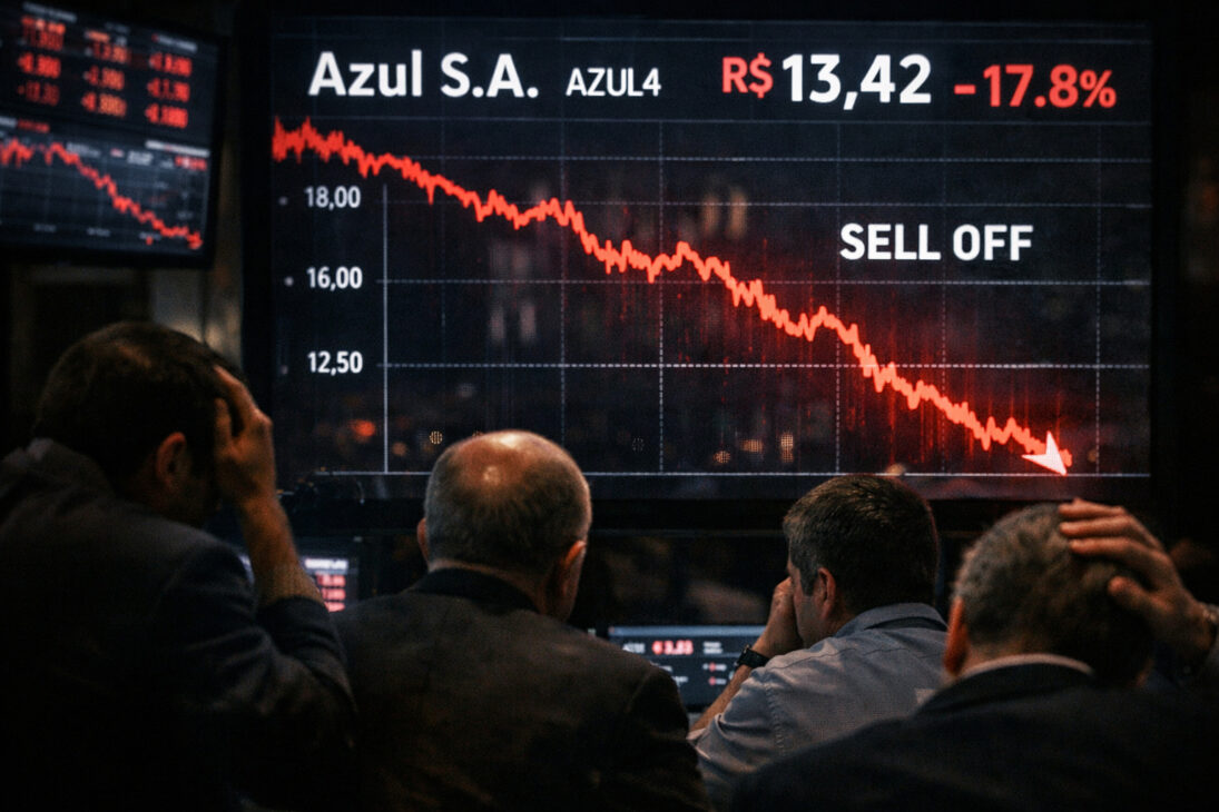 Gráfico de acciones de Azul en fuerte caída tras el anuncio del Capítulo 11 en Estados Unidos.