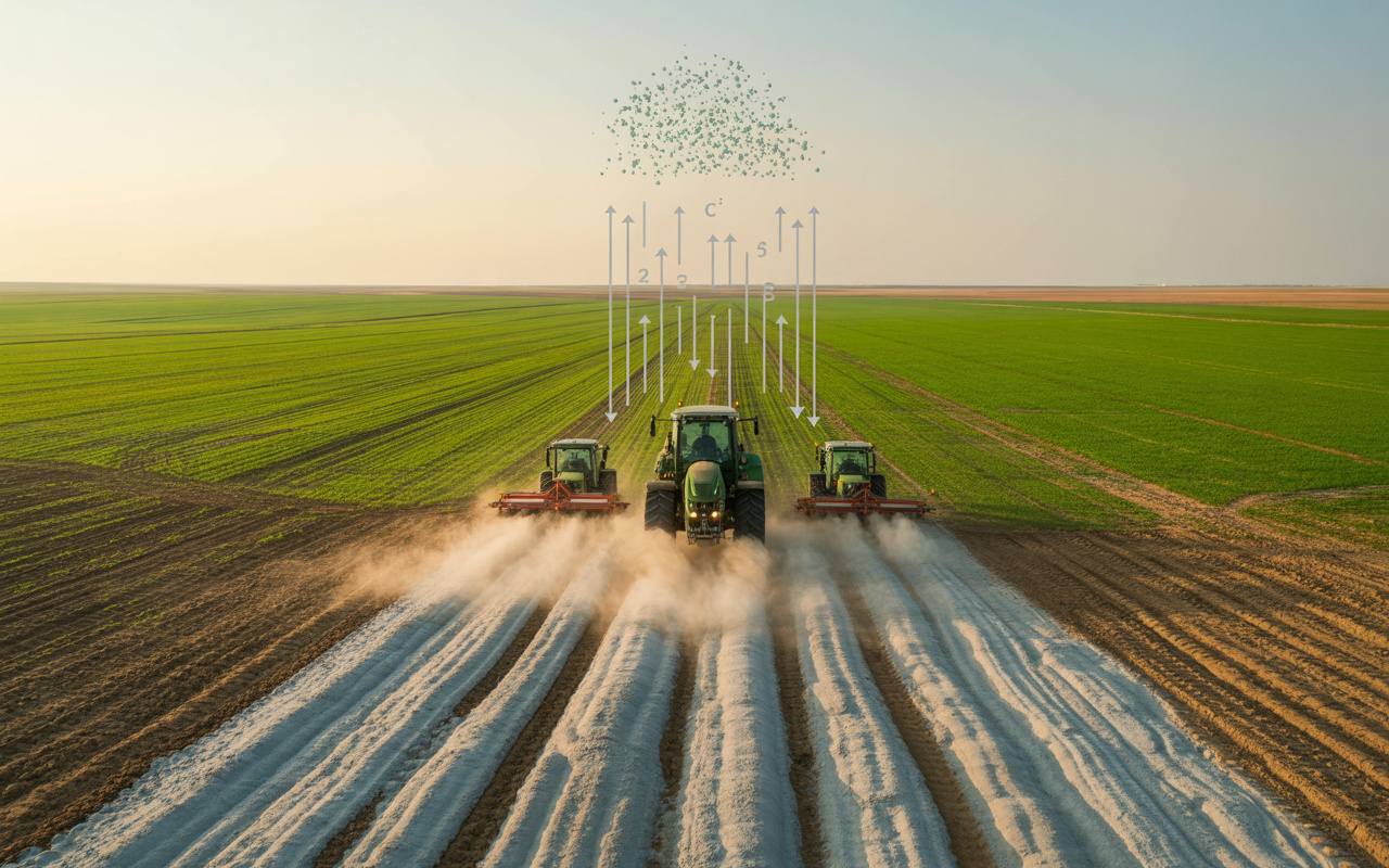 Agricultores espalham toneladas de pó de rocha basáltica no solo, capturam até 4 toneladas de CO₂ por hectare ao ano, elevam a produtividade em até 20% e transformam lavouras em aliadas contra a crise climática